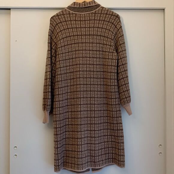 Saltwater Luxe Tan Brown Plaid Neutral Lorelei Long Duster Cardigan Jacket Small - Picture 6 of 6